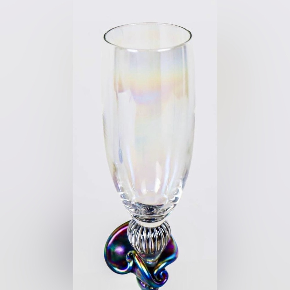 🥂GORGEOUS Estate Murano Crystal & Iridescent Glass Flutes (2), 11.25” x 3.25” - Picture 6 of 9